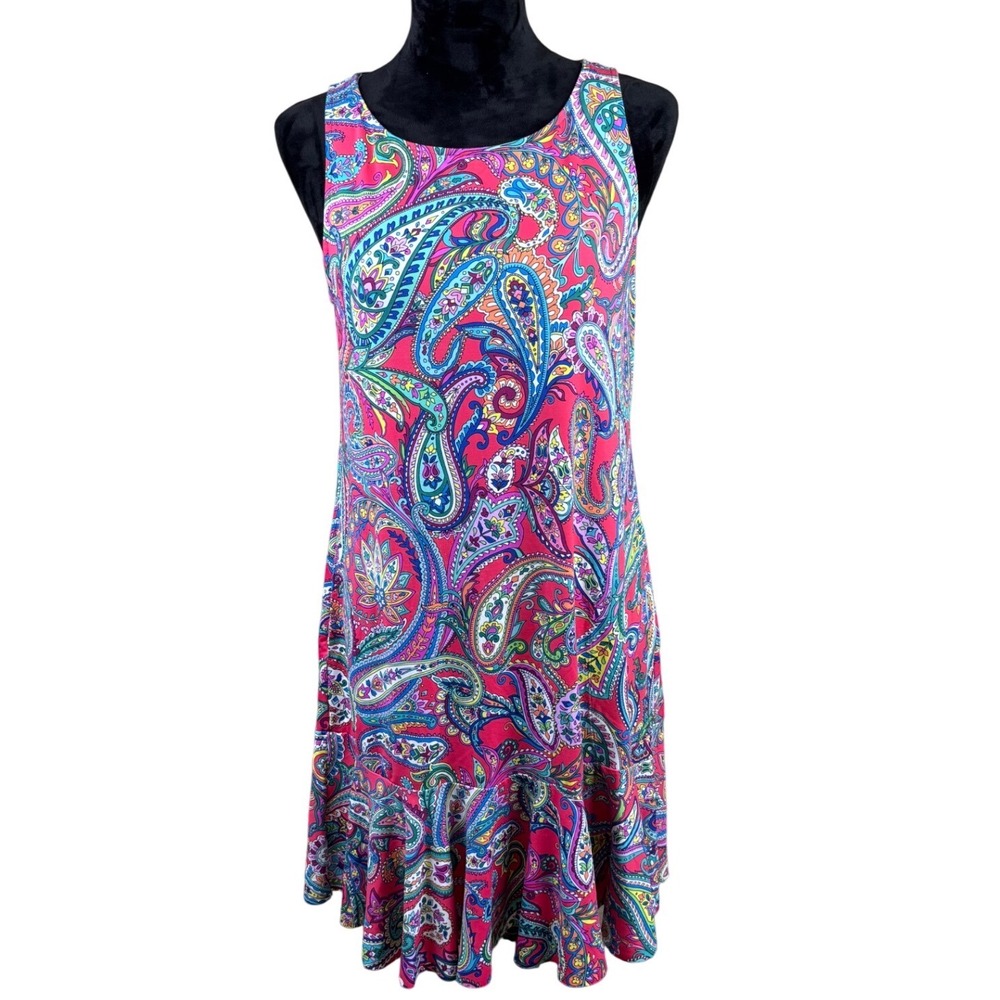 Tommy Bahama Pink Paisley Sleeveless Ruffle Hem Dress Womens Medium